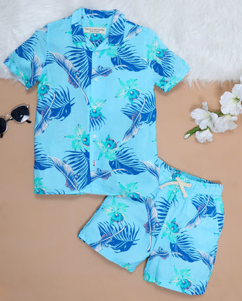 Sky Blue Printed 2 piece dress boy