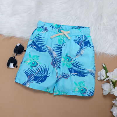 Boys Tropical Flower Sky Blue Printed Kids Shorts