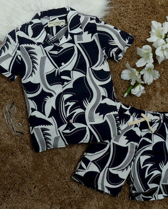 Dark Navy Printed 2 piece dress boy