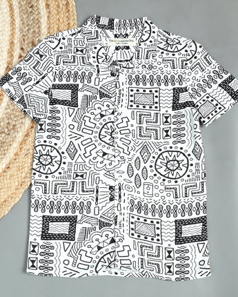 Boys Aztec Printed Shirt White Black