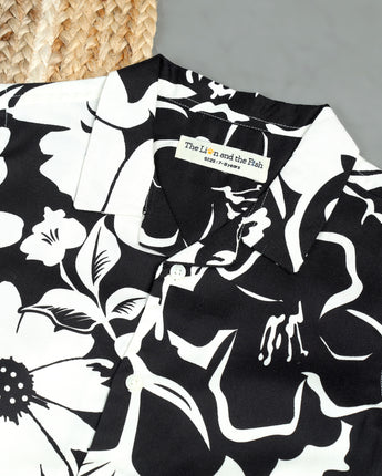 Boys Flower Print Shirt Black White