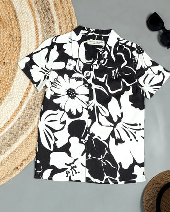 Boys Flower Print Shirt Black White
