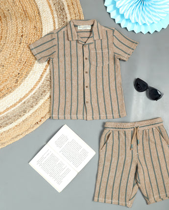 Boys Shirt & Short Co-Ord Set Vintage Khaki