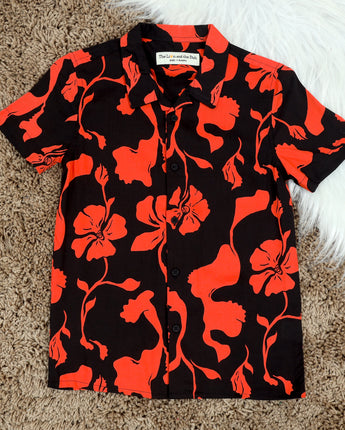 Black Orange Flower Print Shirt for Boy