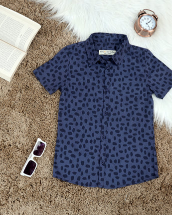 Boys Leopard Print Shirt Navy Blue