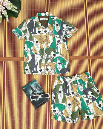 Boys Paw Printed Shirt & Short Co-Ord Set Candy