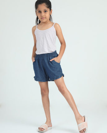 Girl's Regular Fit Elastic Waistband Denim Short