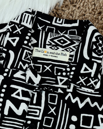 Boys Aztec Printed Shirt Black White