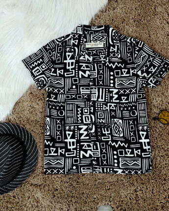 Boys Aztec Printed Shirt Black White