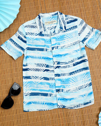 Boys Sea Lef Printed Shirt & Short Co-Ord Set Blue White