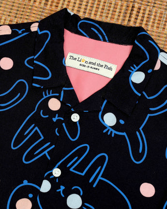 Boys Cat Printed Shirt & Short Co-Ord Set Black Blue