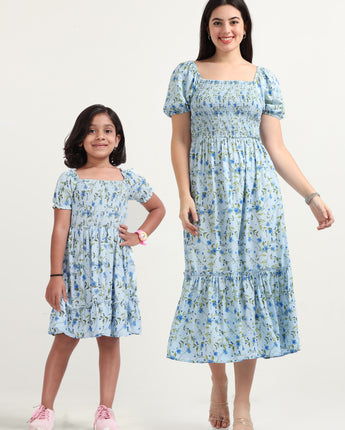 Mom & Daughter Twinning Flower Printed Long Dress Whirlwind