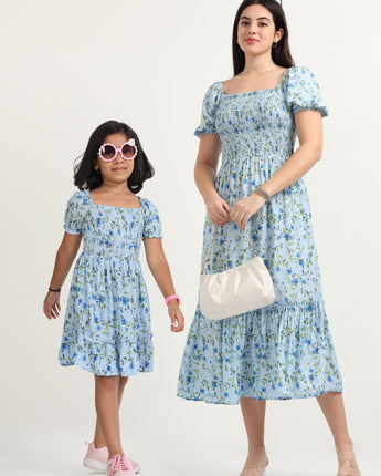 Mom & Daughter Twinning Flower Printed Long Dress Whirlwind