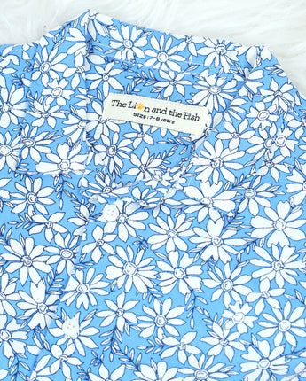 Boys Flower Print Shirt Blue White