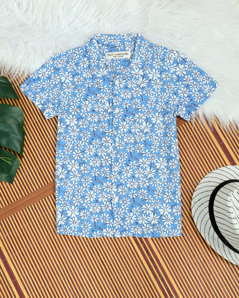  Blue White Flower Print Shirt Boy 