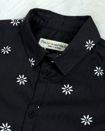 Boys Retro Flower Print Shirt Black