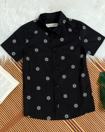 Boys Retro Flower Print Shirt Black