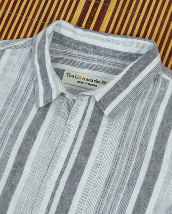 Boys White Grey Striped Shirt