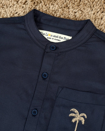  Dark Navy Boys Mandarin Collar Shirt 