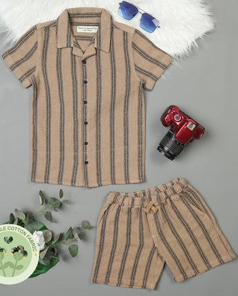 Boys Stripe Shirt & Short Co-Ord Set Vintage Khaki