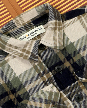 Boys Olive Green Checked Shirt