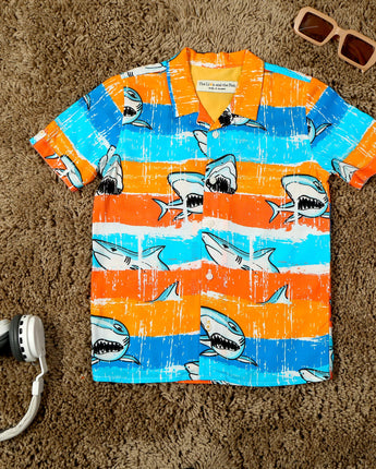 Boys Sea Fish Printed Shirt & Short Co-Ord Set Sea Blue