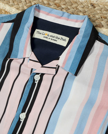 Boys Stripe Printed Shirt & Short Co-Ord Set Pink Blue