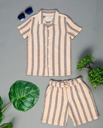 Boys Winter Warm Shirt & Shorts Co-Ord Set Peach Pink