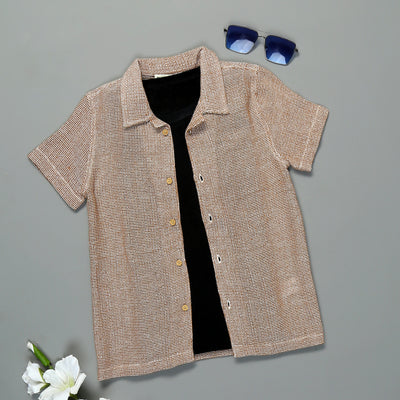  Solid Brown Shirt for Boys - Lion and Fish