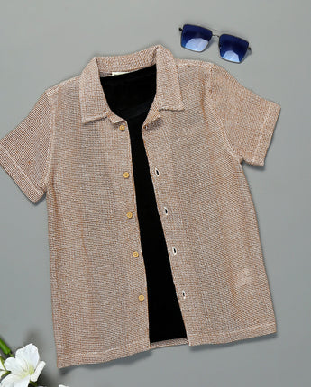  Solid Brown Shirt for Boys - Lion and Fish