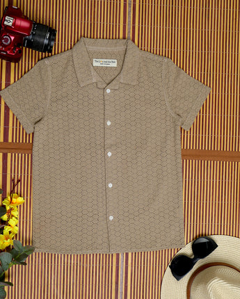 Boys Embroidered Shirt Vintage Khaki