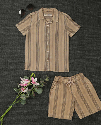 Boys Winter Warm Shirt & Shorts Co-Ord Set Vintage Khaki