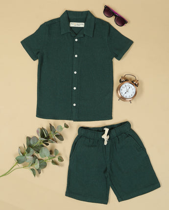 Boys Winter Warm Shirt & Shorts Co-Ord Set Forest Green