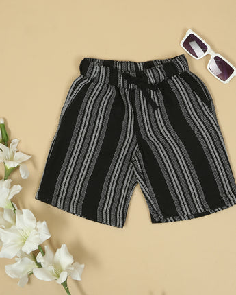 Boys Striped Short Black White