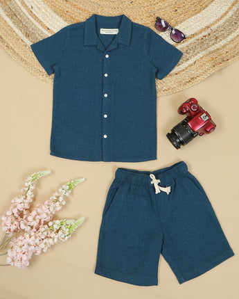 Boys Winter Warm Shirt & Shorts Co-Ord Set Cerulean Blue