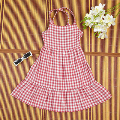 Girls Red Check Frock