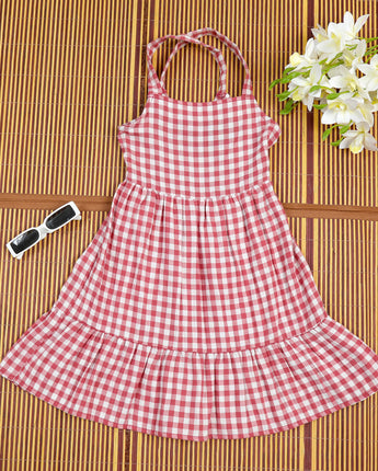 Girls Red Check Frock