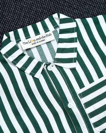 Half Sleeve Green Boys Striped Shirt 