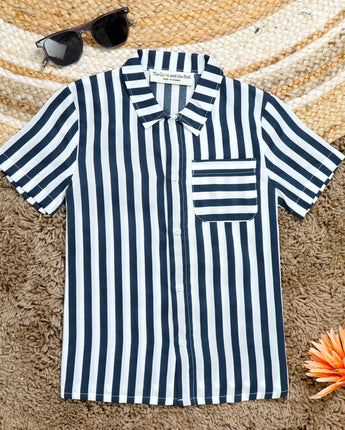 Navy Blue Boys Striped Shirt