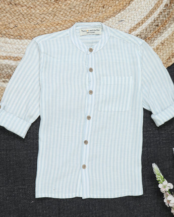  Boys Cyan Roll Up Shirt Sleeves 