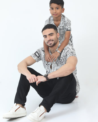 Black Printed Father & Son Shirt 