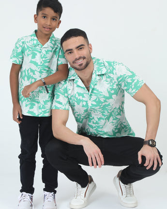 Dad & Son Botanical Printed Shirt Mint Green