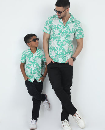 Dad & Son Botanical Printed Shirt Mint Green