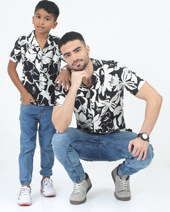 White Printed Father and Son Shirts 