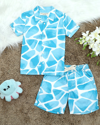 Pastel Blue Printed Co Ord Set for Boys