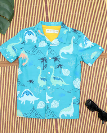 Turquoise Dinosaur Print Shirt