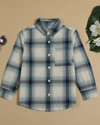 Boys Tartan Checked Shirt Green Blue