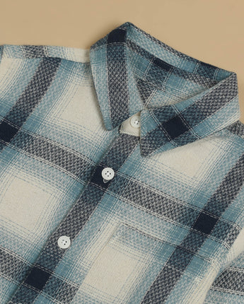 Boys Tartan Checked Shirt Green Blue