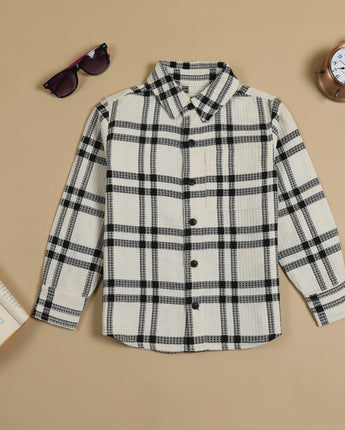 Boys Tartan Checked Shirt White Black