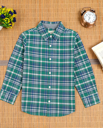 Boys Brushed Cotton Checkered Shirt Green